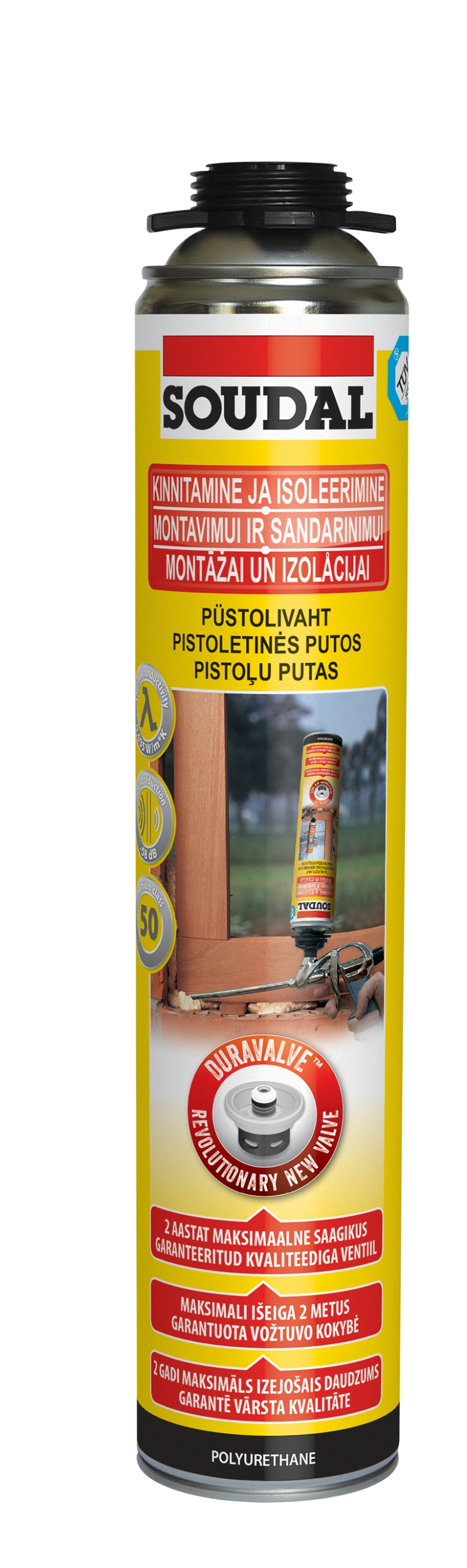 Montažinės putos Soudal Yellow Gun Foam Montažinės putos Soudal Yellow Gun Foam